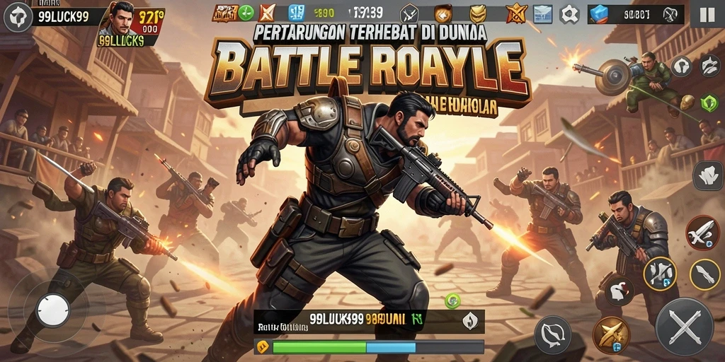 Tangkapan layar gameplay <strong>99LUCK99</strong> yang menunjukkan aksi seru Battle Royale.
