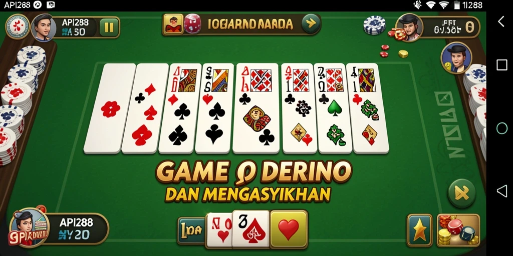 Tampilan gameplay seru dalam API288, nikmati pertarungan domino yang menegangkan.