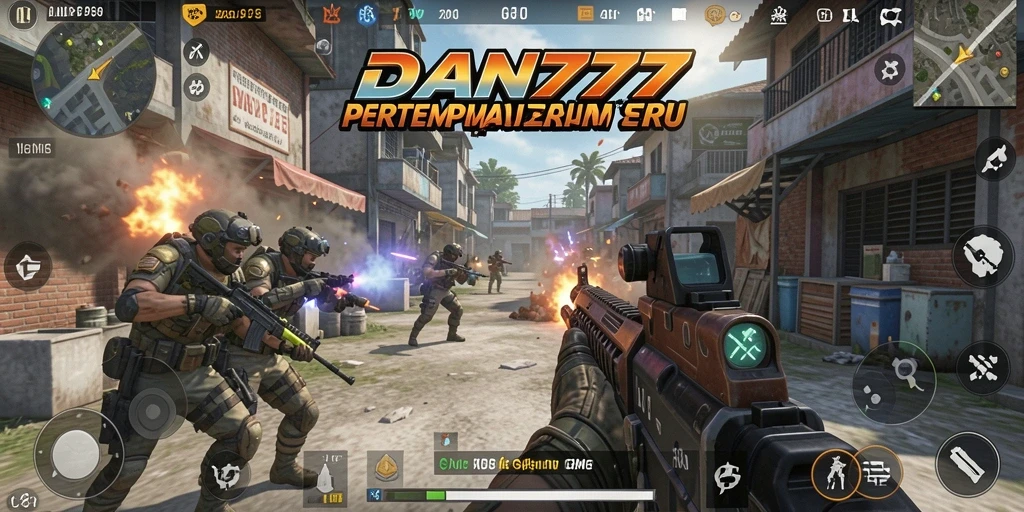 Tampilan gameplay mendebarkan dari DAN777 dengan aksi FPS intens.