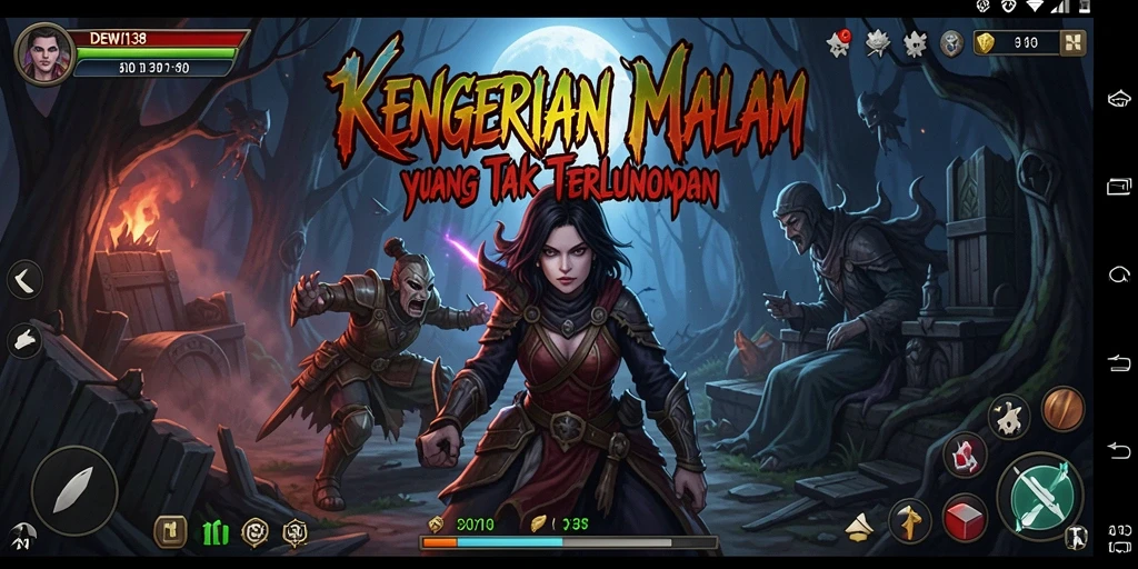 Screenshot gameplay DEWI138 menampilkan suasana menakutkan dan tantangan berbahaya.