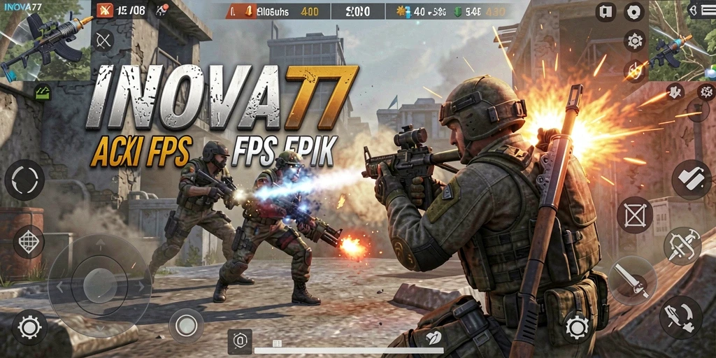 Tampilan gameplay INOVA77 dengan aksi tembak-menembak yang mendebarkan.