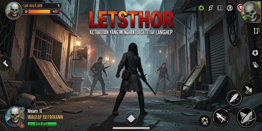 Screenshot gameplay LETSTHOR yang memperlihatkan suasana mencekam dan menakutkan.