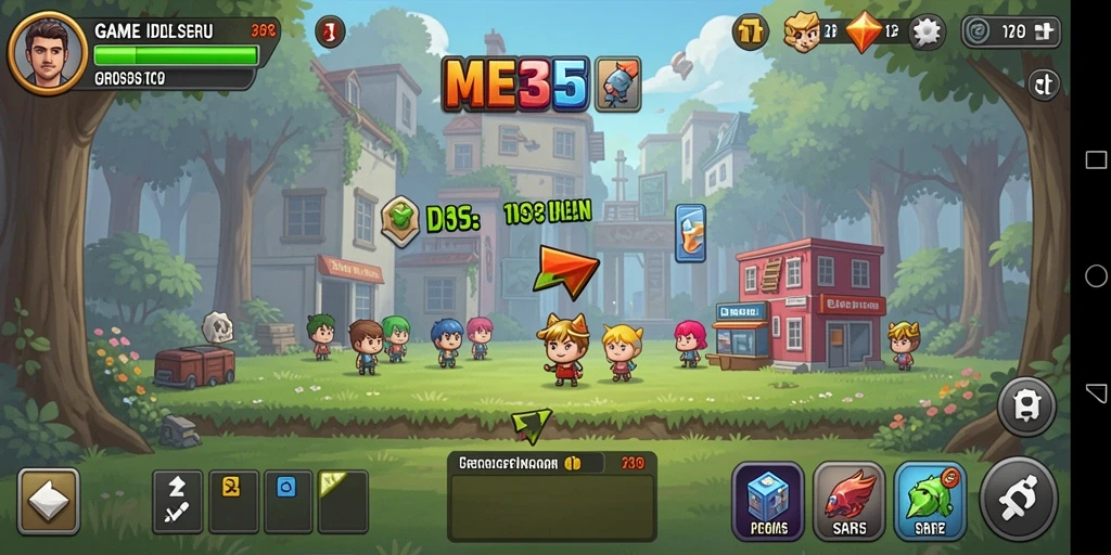 Tampilan gameplay ME355 dengan karakter menarik dan sistem idle.