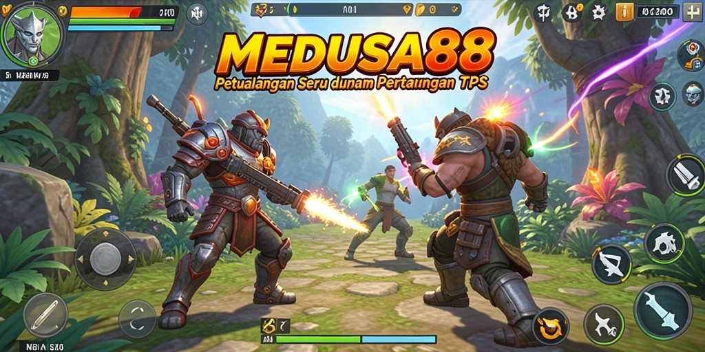 Screenshot utama MEDUSA88 menampilkan aksi seru dalam pertarungan TPS.