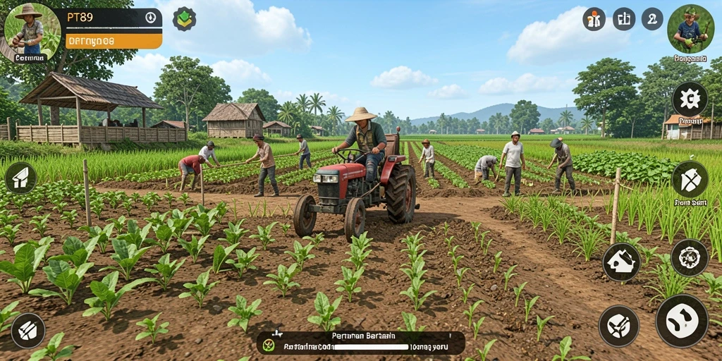 Tangkapan layar gameplay PT89 menunjukkan keseruan bertani yang interaktif.