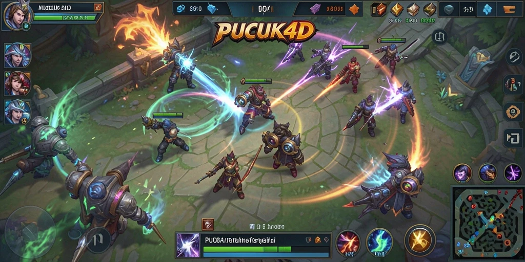 Tampilan menarik dari gameplay MOBA PUCUK4D saat bertarung di arena.