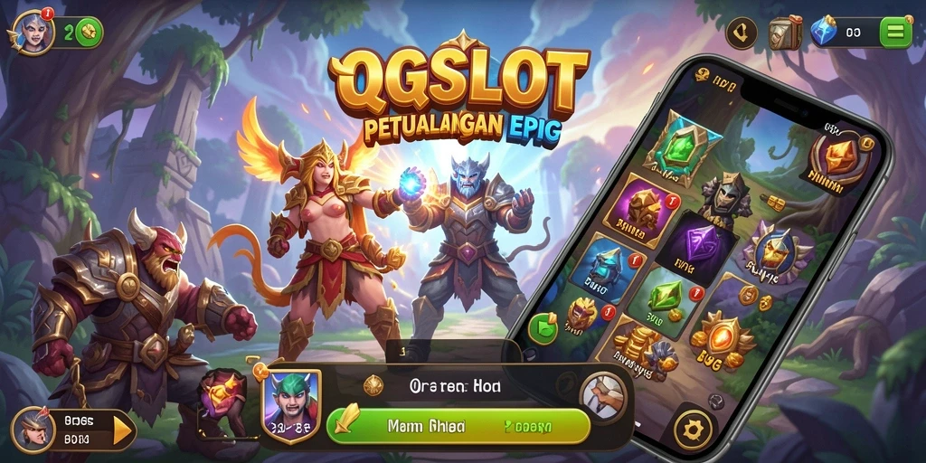 Tampilan gameplay QQSLOT yang penuh aksi dan strategi RPG.