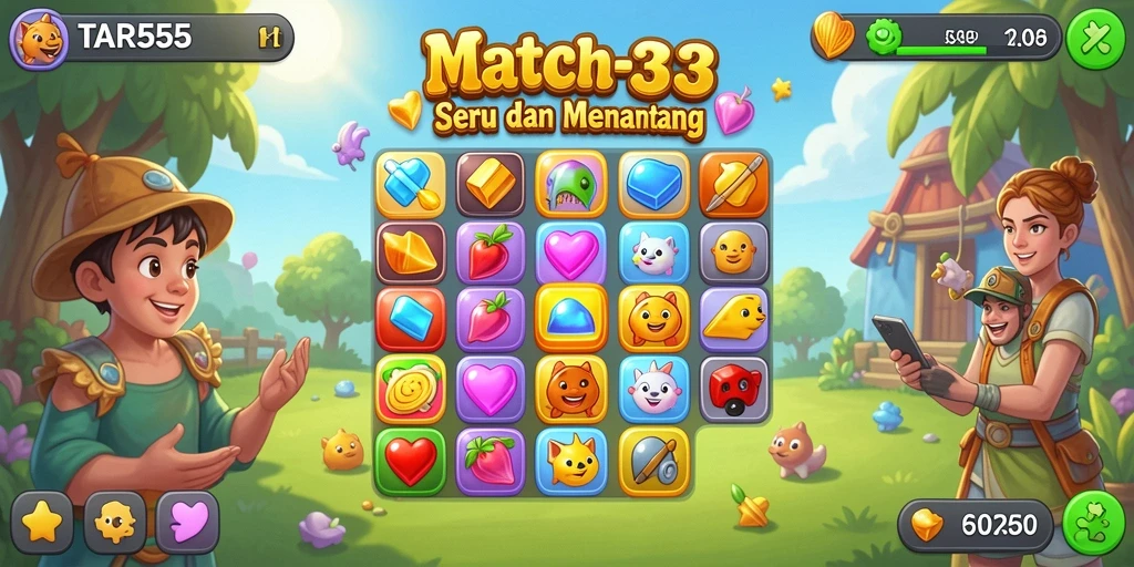Tangkapan layar gameplay menarik dari TAR555, menunjukkan matching gems.