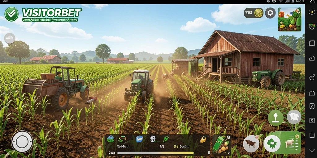 Screenshot gameplay <strong>VISITORBET</strong> menampilkan aktivitas bertani yang seru dan interaktif.